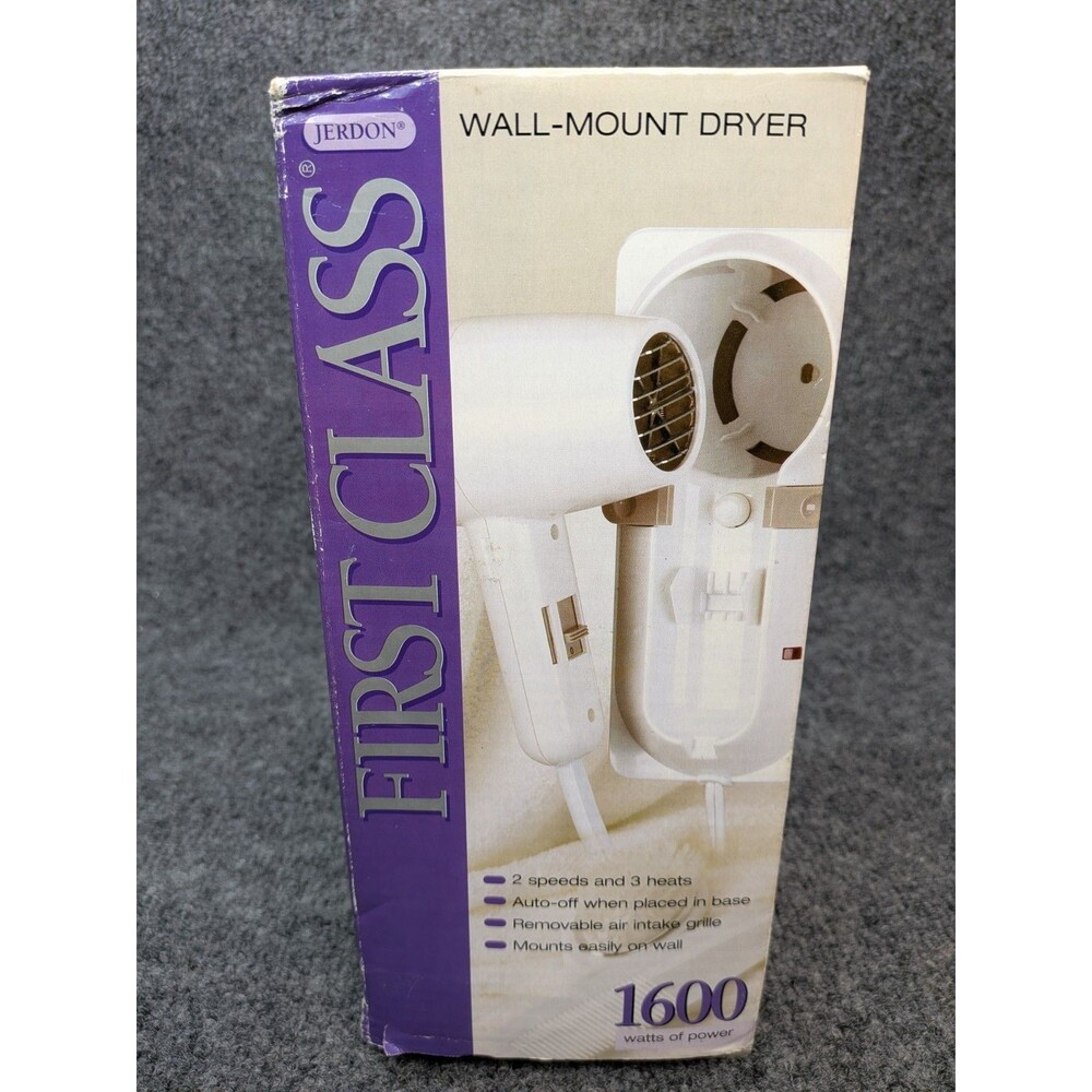 Jerdon First Class 1600W Wall Mount Hair Dryer White Open Box Complete w/...